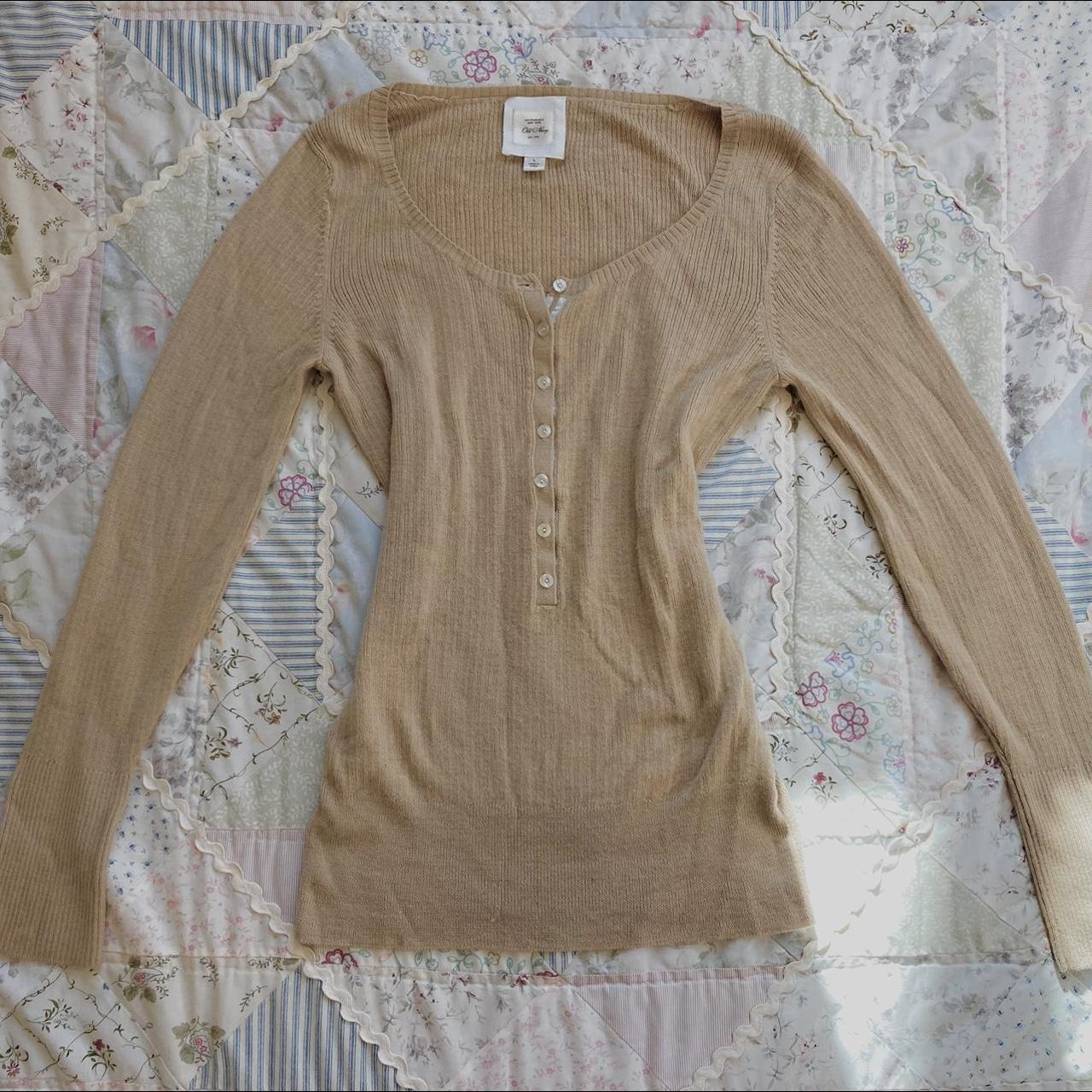 adorable rory gilmore vibes light brown henley... - Depop