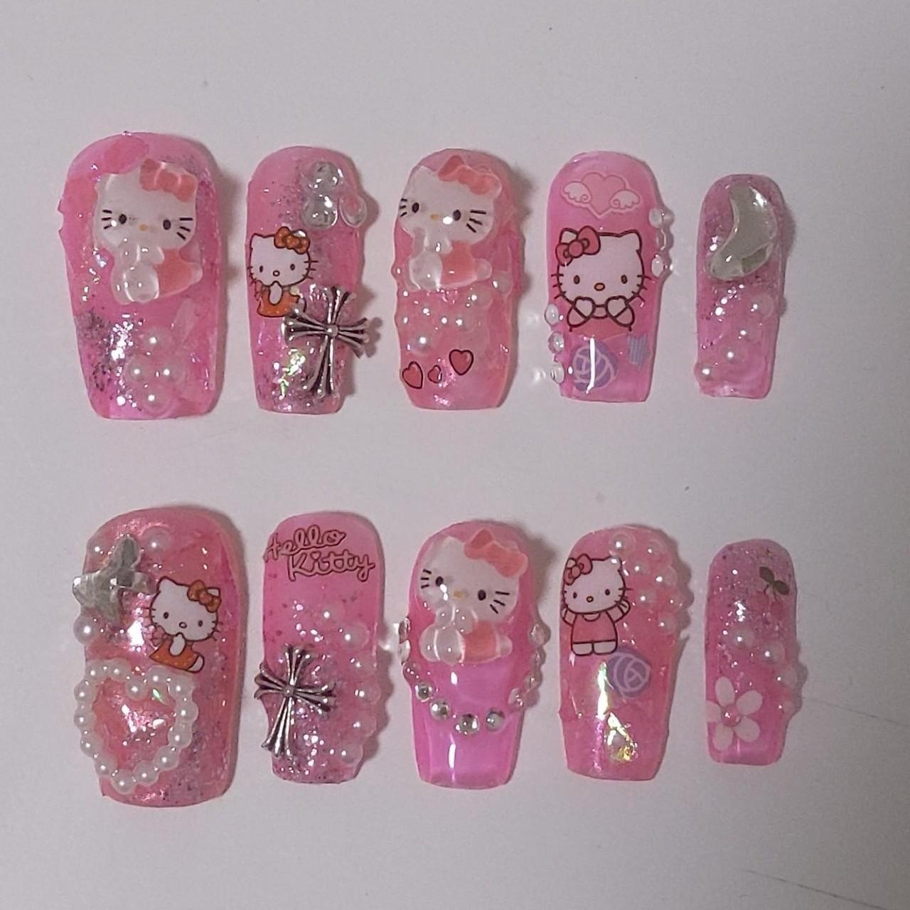 Hello Kitty Pink Nails | Depop