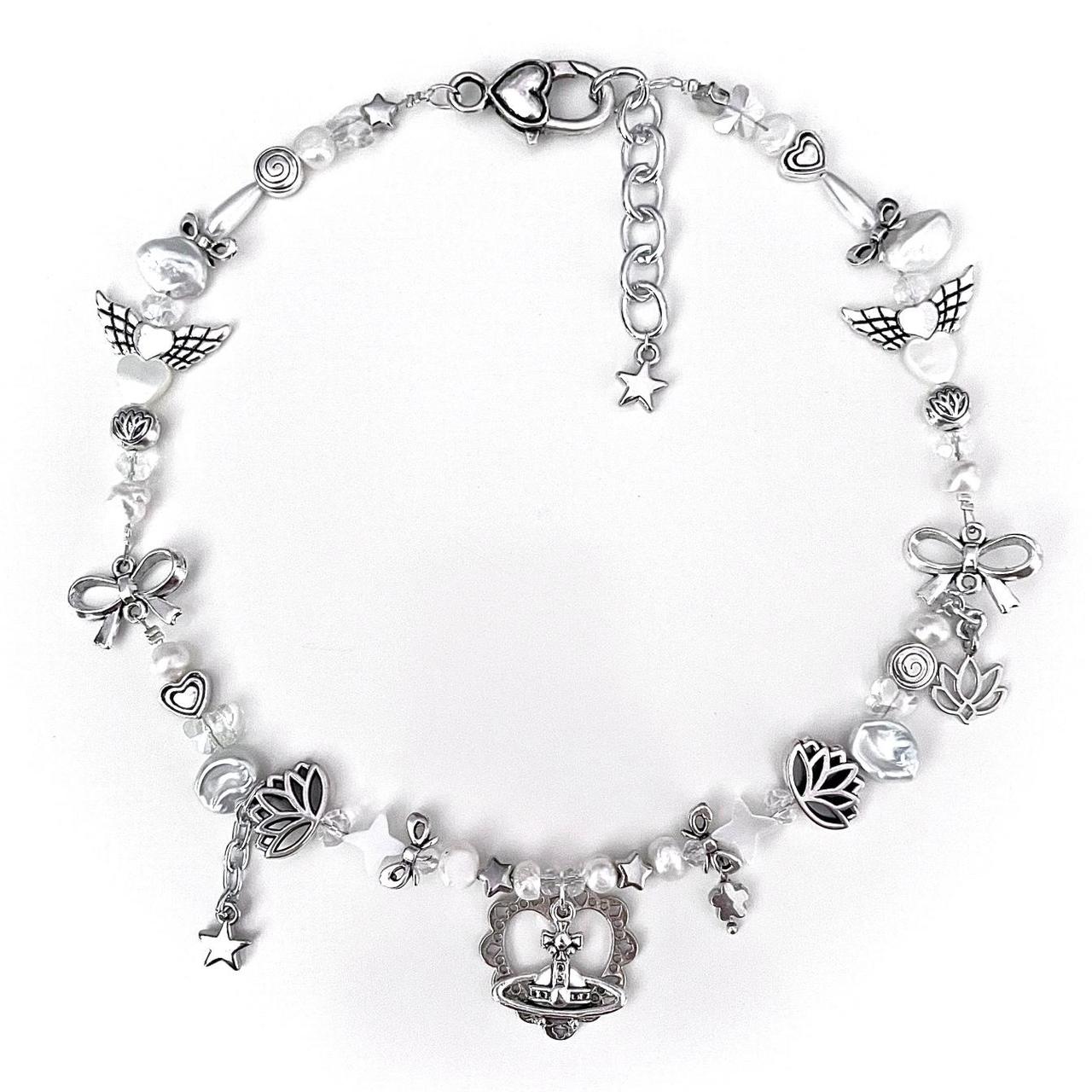 chrome ribbon pearl necklace *･ﾟ ༺♡༻ (made w/... Depop