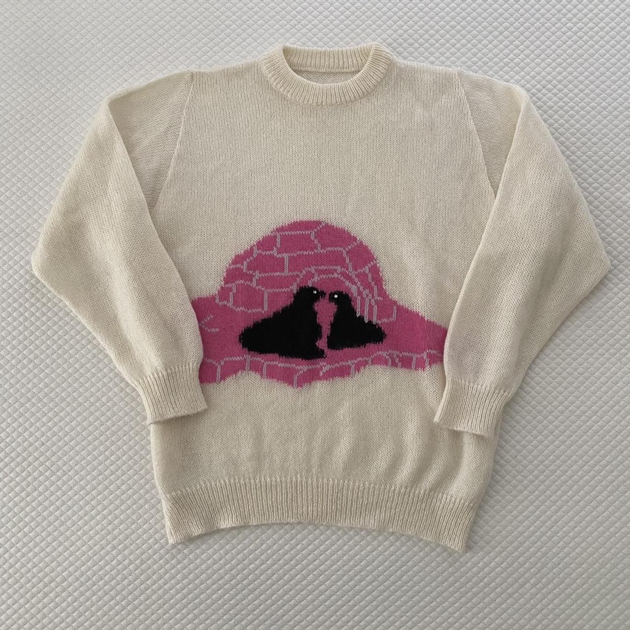 Vintage mohair knit jumper Cream with pink ice... - Depop