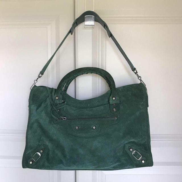 バッグ BALENCIAGA suede leather hand bag y2k Balenciaga City Tote Bag Y2K Archive Greenish Blue with Dust
