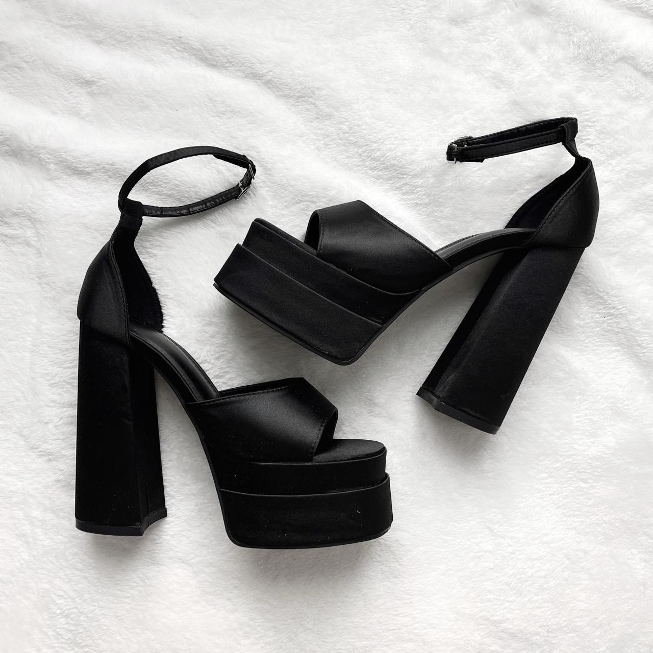 black satin platform heels perfect for... - Depop