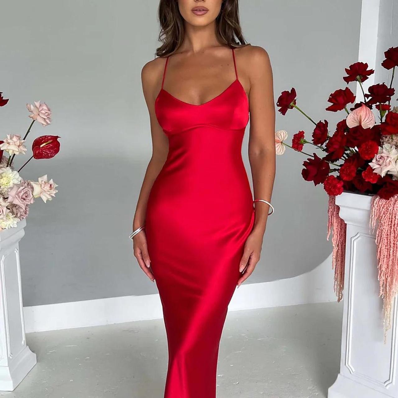 babyboo red satin malika maxi dress. soooo sexy and... - Depop