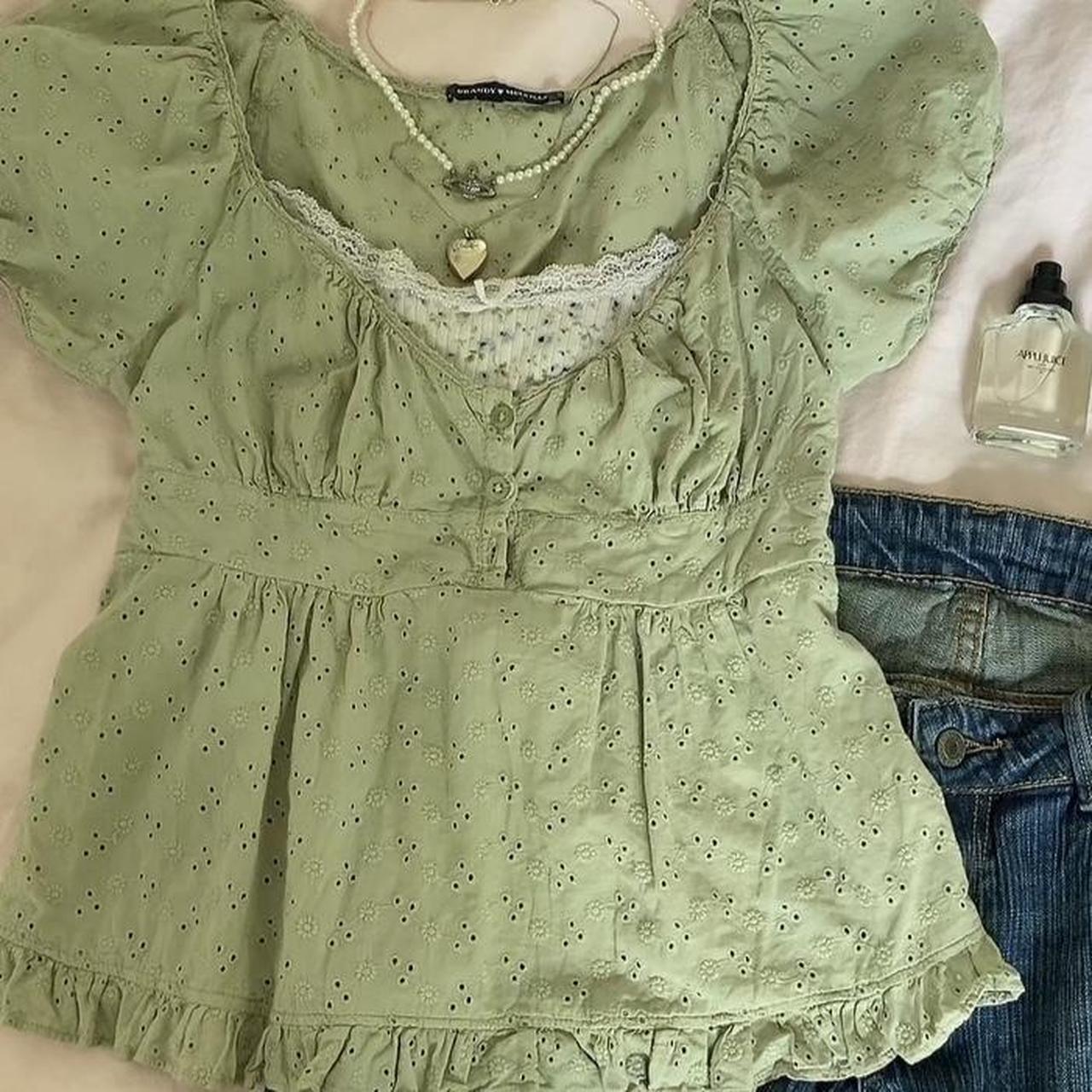 brandy melville green blair top babydoll top with... Depop