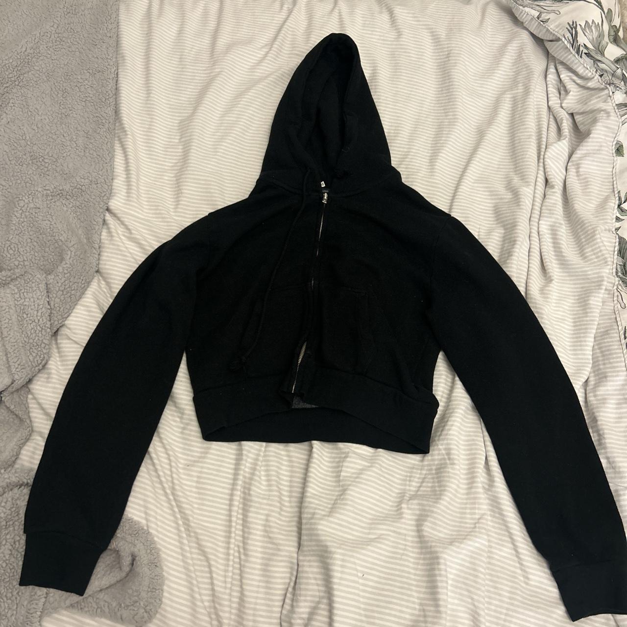 brandy melville zip up black cropped hoodie thick - Depop