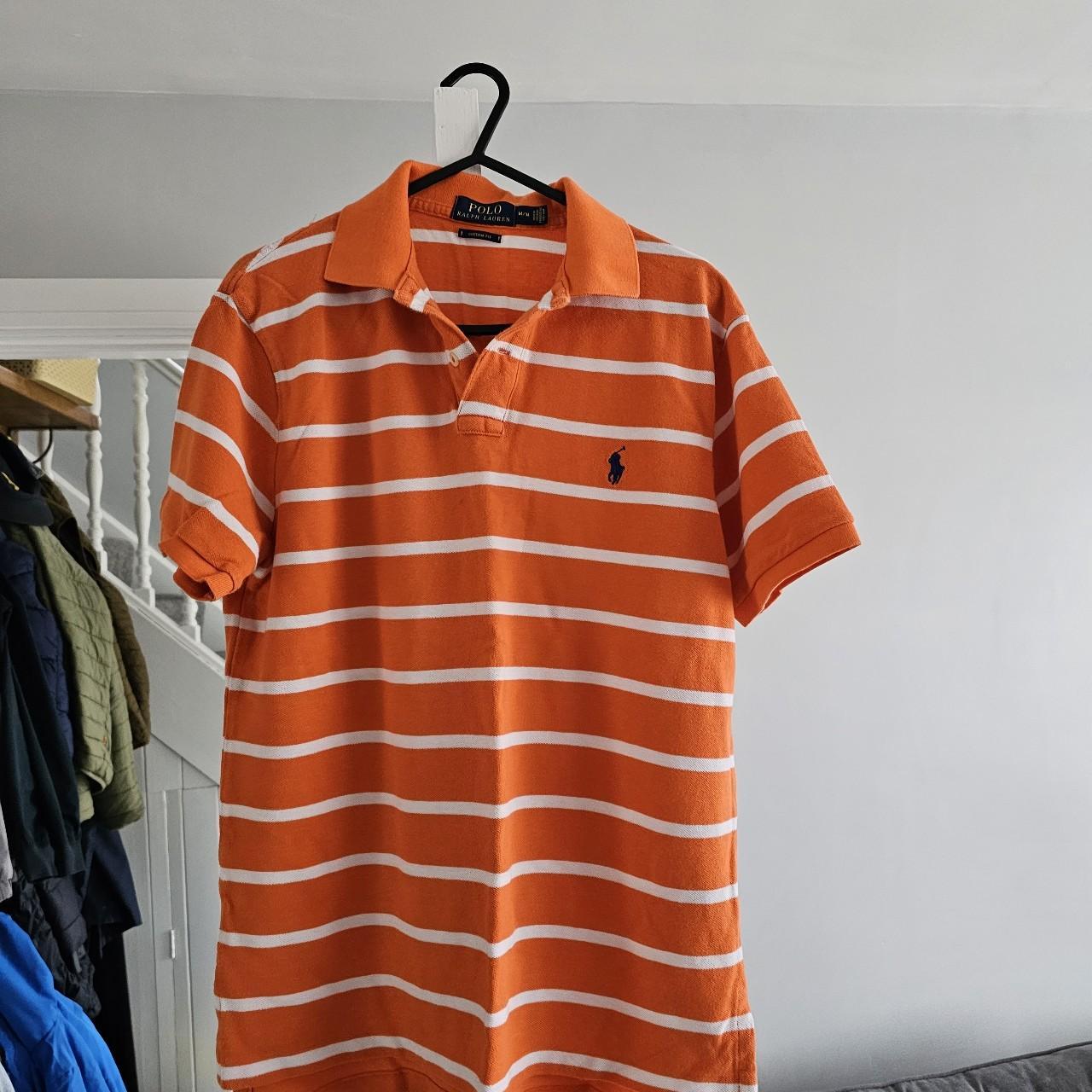 Striped Ralph Lauren Polo - Orange and White - Depop