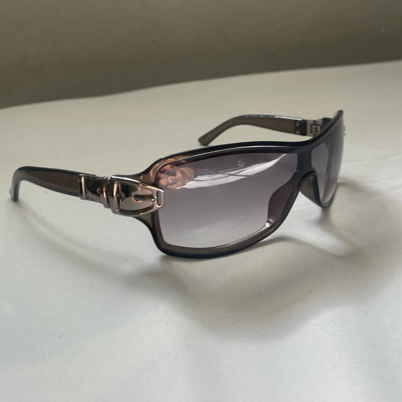 Silver And Grey Gucci Shield Sunglasses With A Depop