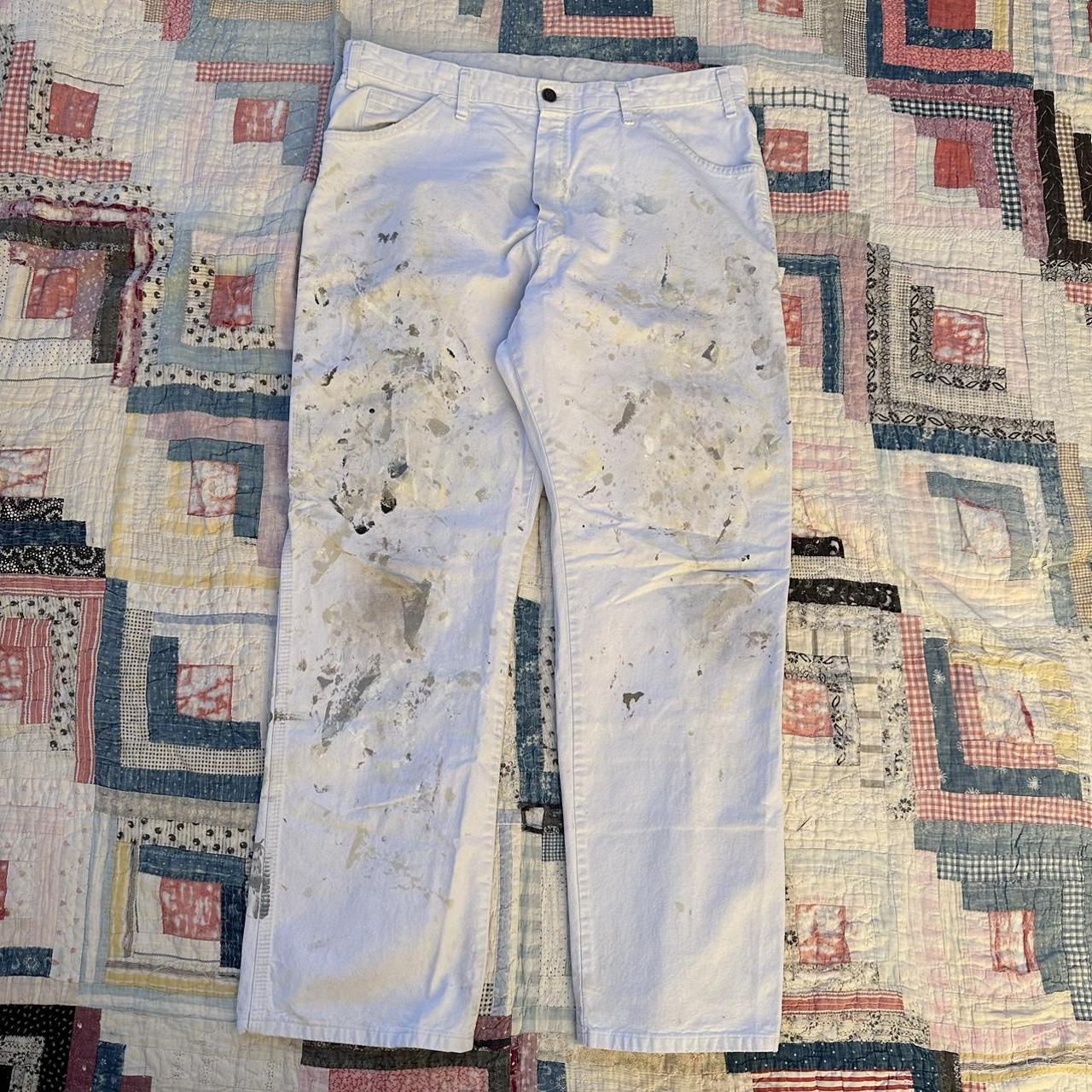 Y2k White Dickies Paint Splatter Pants Super Depop   P0 