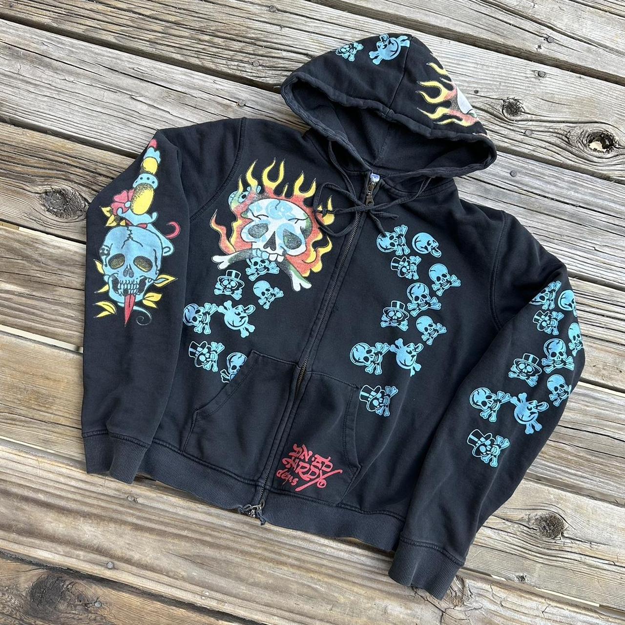 Y2k Ed Hardy Skull Zip Up Hoodie ☠️☠️ Super sick... - Depop