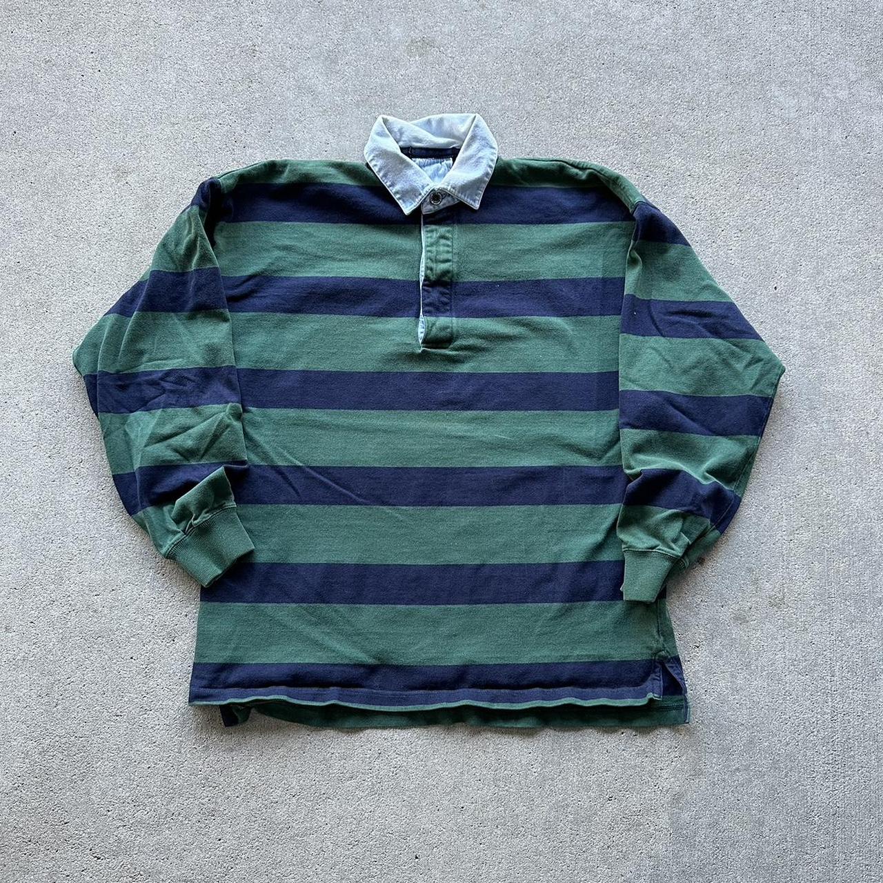 Vintage 1990s Green and Blue Eddie Bauer Polo Rugby... - Depop