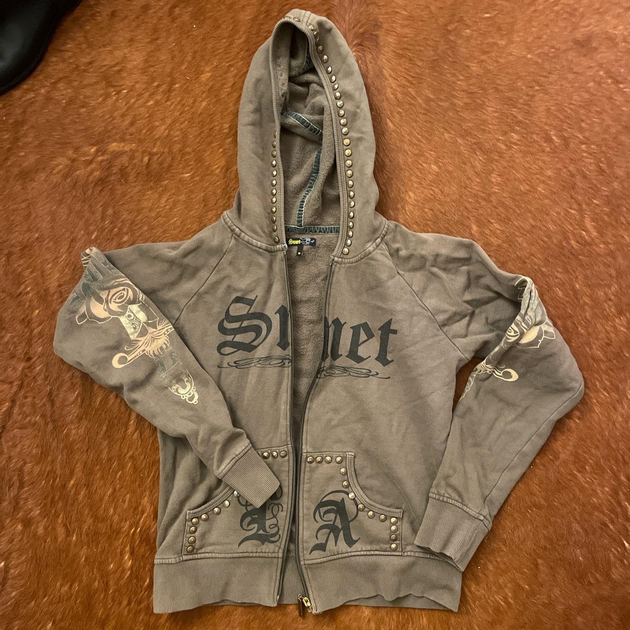 Smet Olive green zipup hoodie. Has bronzed... Depop