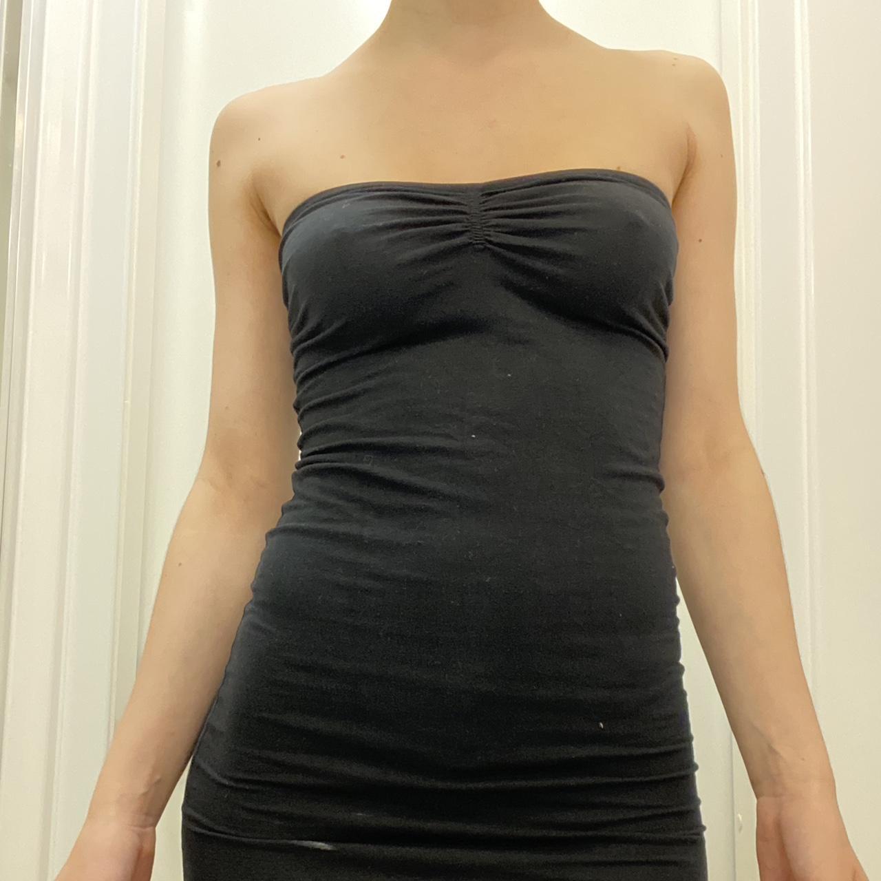 Black strapless mini dress Ruched at the centre Size... - Depop