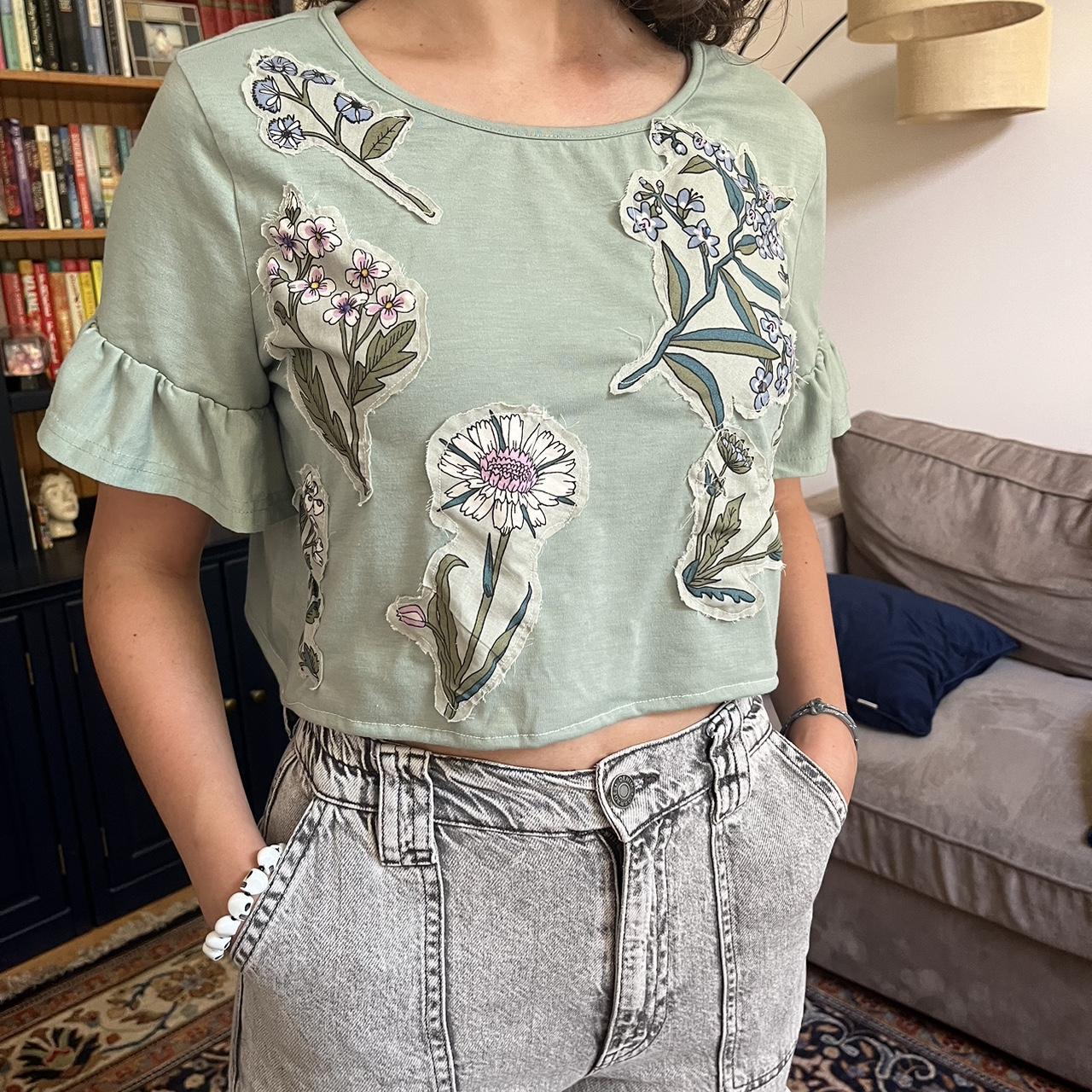 Patchwork floral crop top. Flowers cut out from... Depop