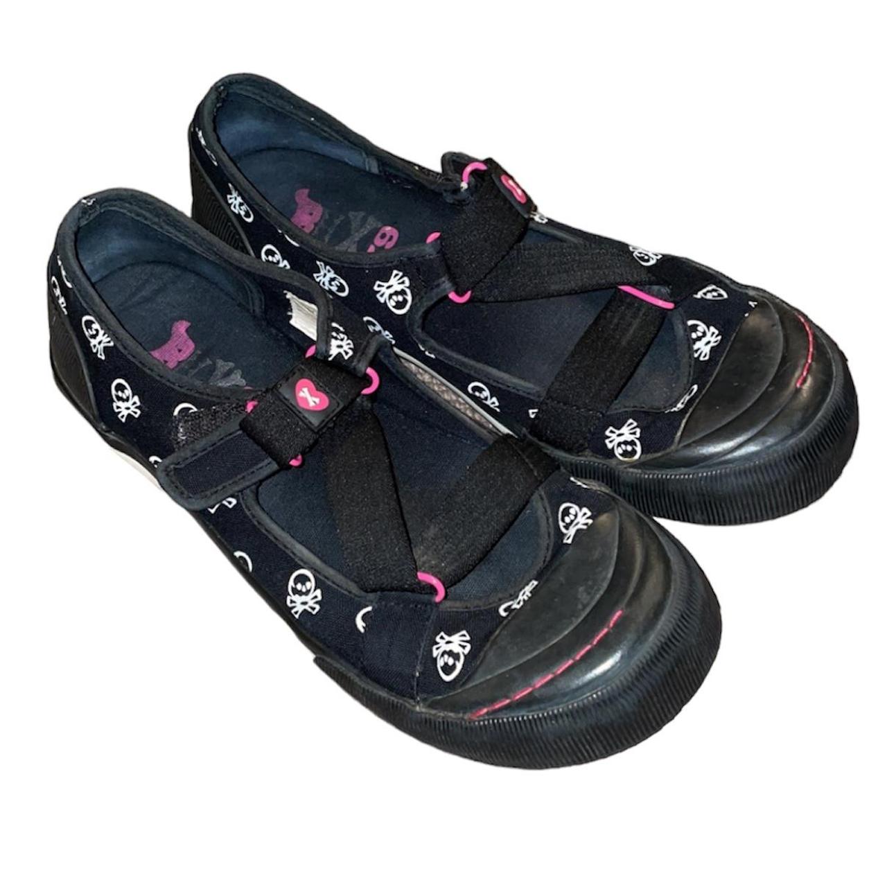 y2k dolls kill black and pink skull velcro slip on... Depop