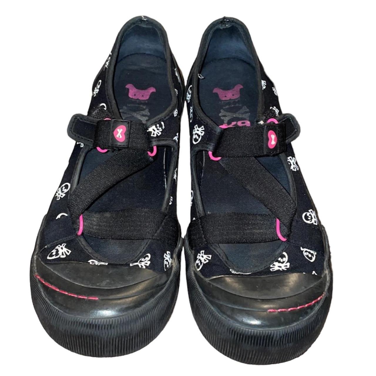y2k dolls kill black and pink skull velcro slip on... Depop