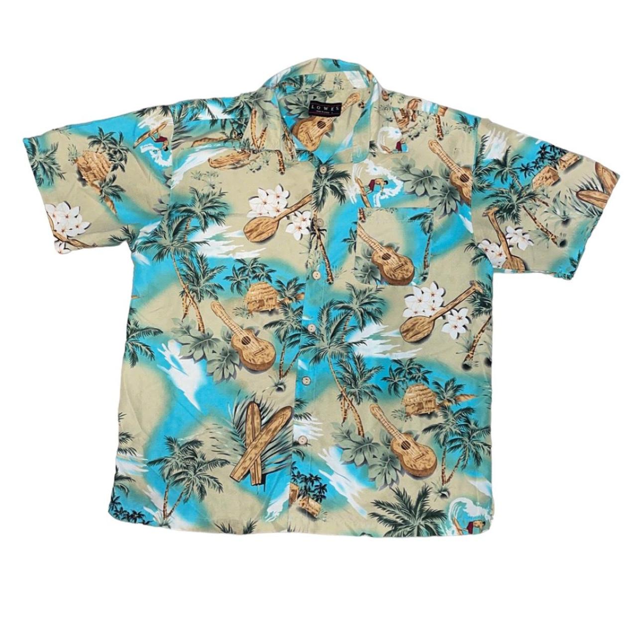 y2k hawaiian button up collared shirt • in... - Depop