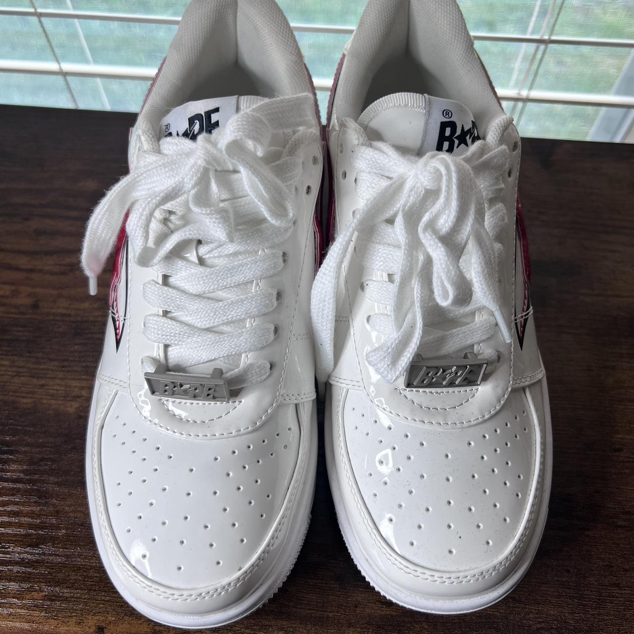 bape white shark mouth shoes white bapesta shark... - Depop