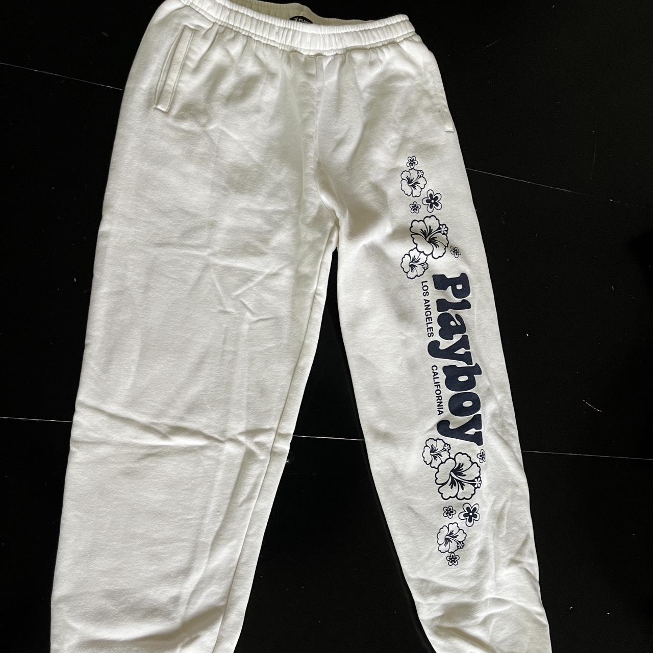 playboy white sweatpants so cute size small. Depop