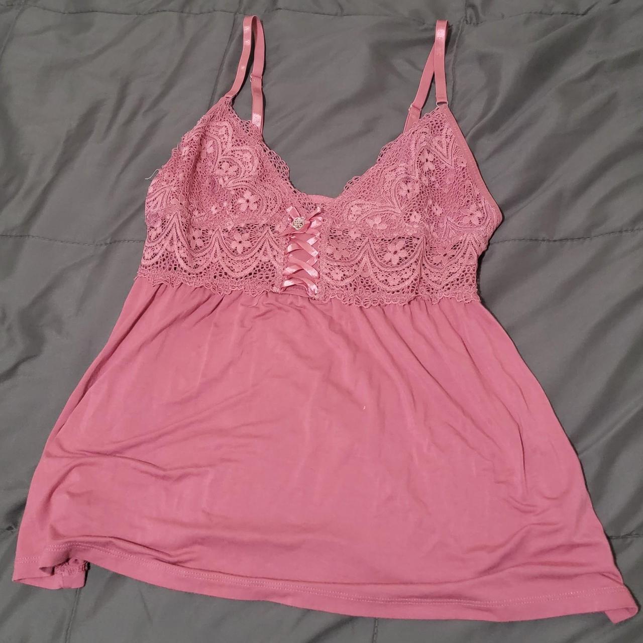 Coquette pink lace tank top camisole Brand: Daisy... - Depop