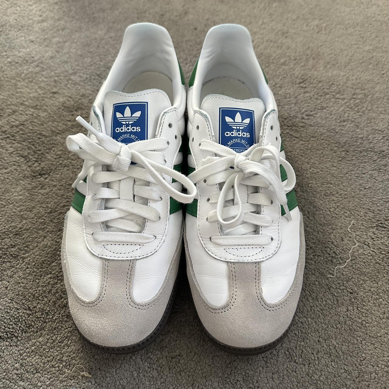 Adidas Green/White Sambas Only worn twice - Depop