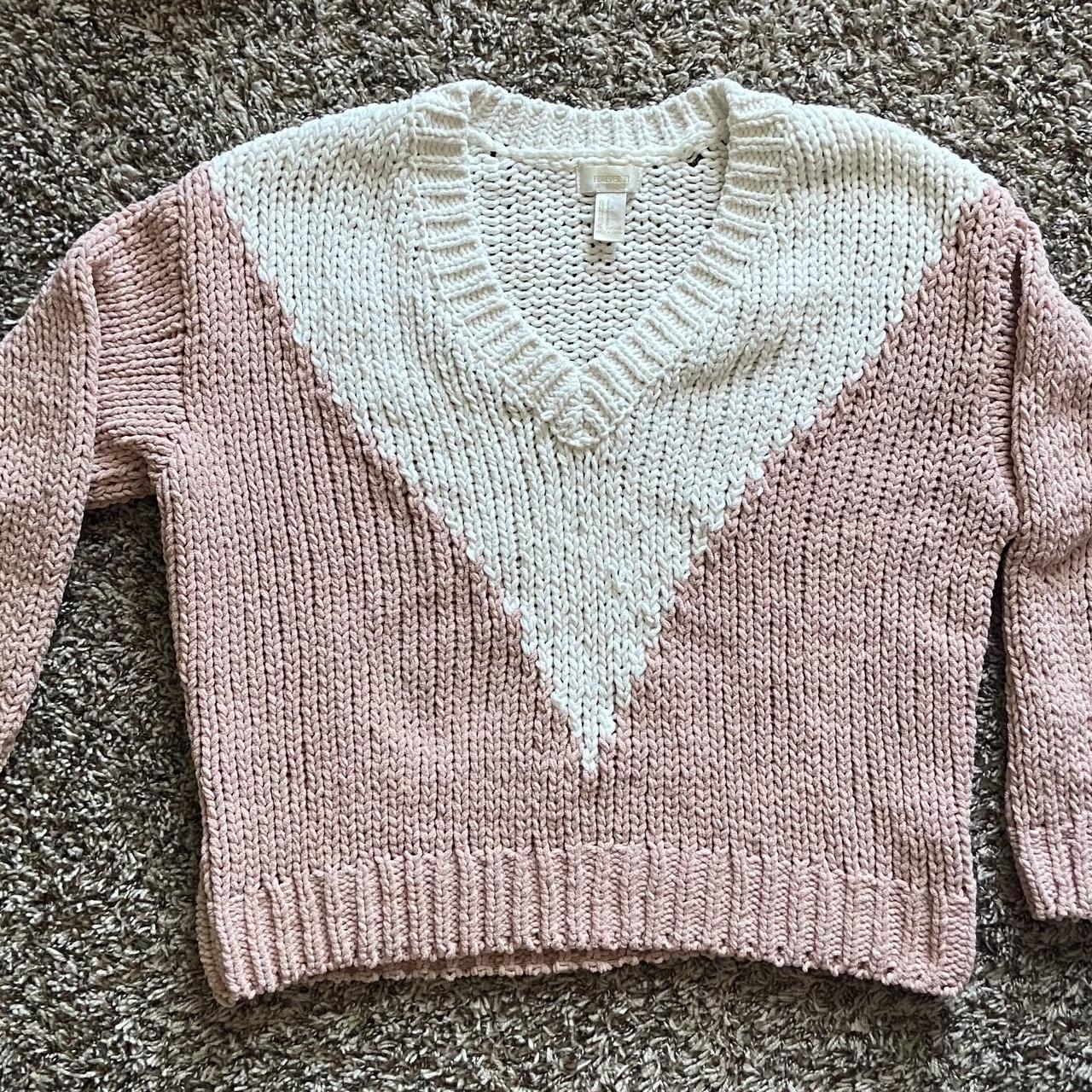 Forever 21 Cropped Knit Pink and White Sweater. This. Depop