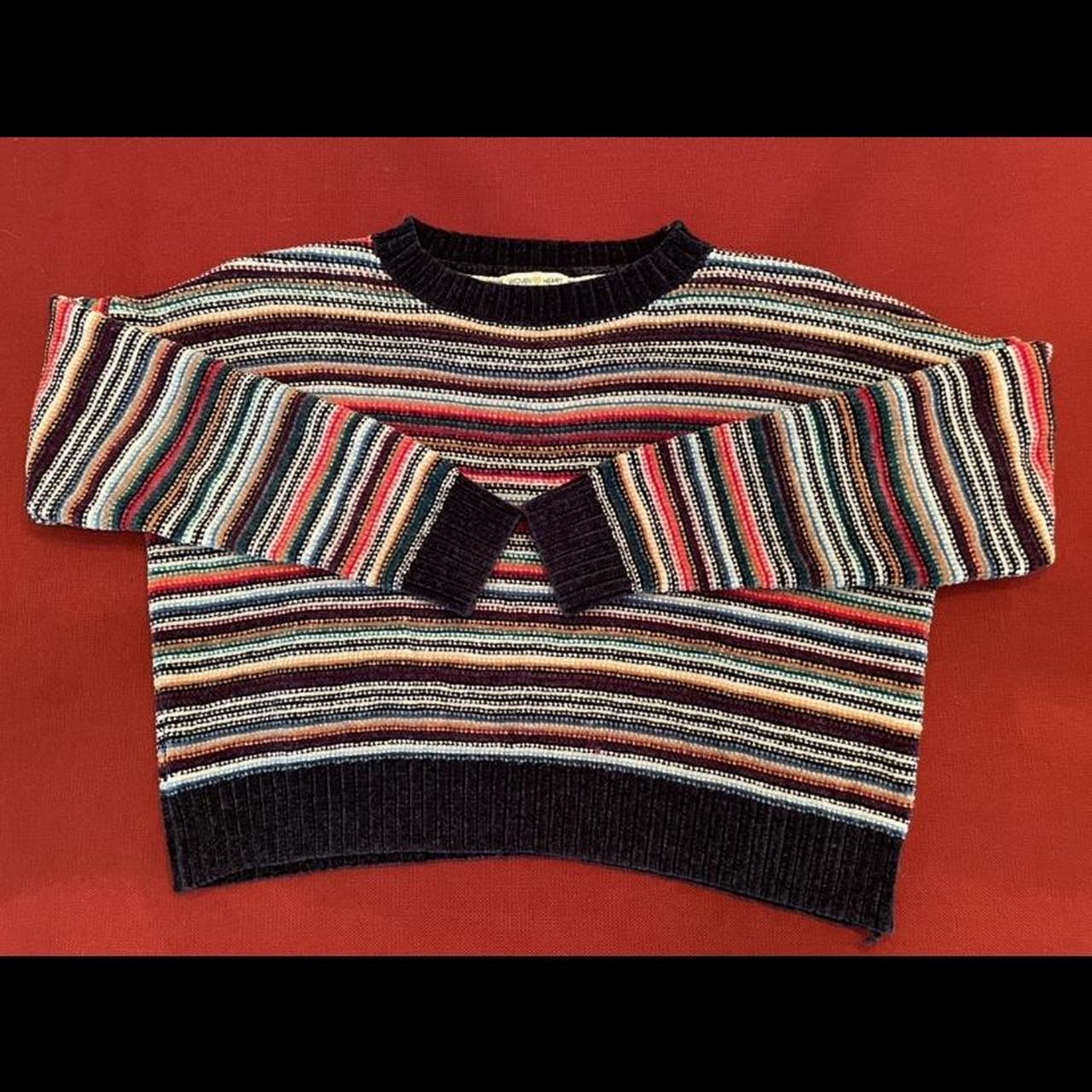 Woven Heart Rainbow Colorful Striped Sweater Super Depop