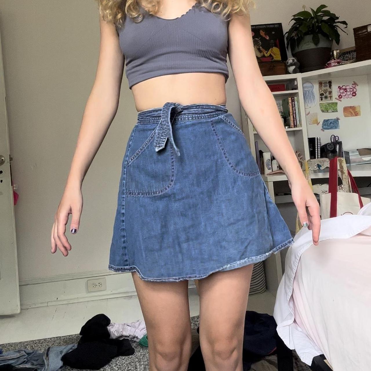 Denim Mini Navy Wrap Mini Skirt The Sweetest Vintage Wrap-around A