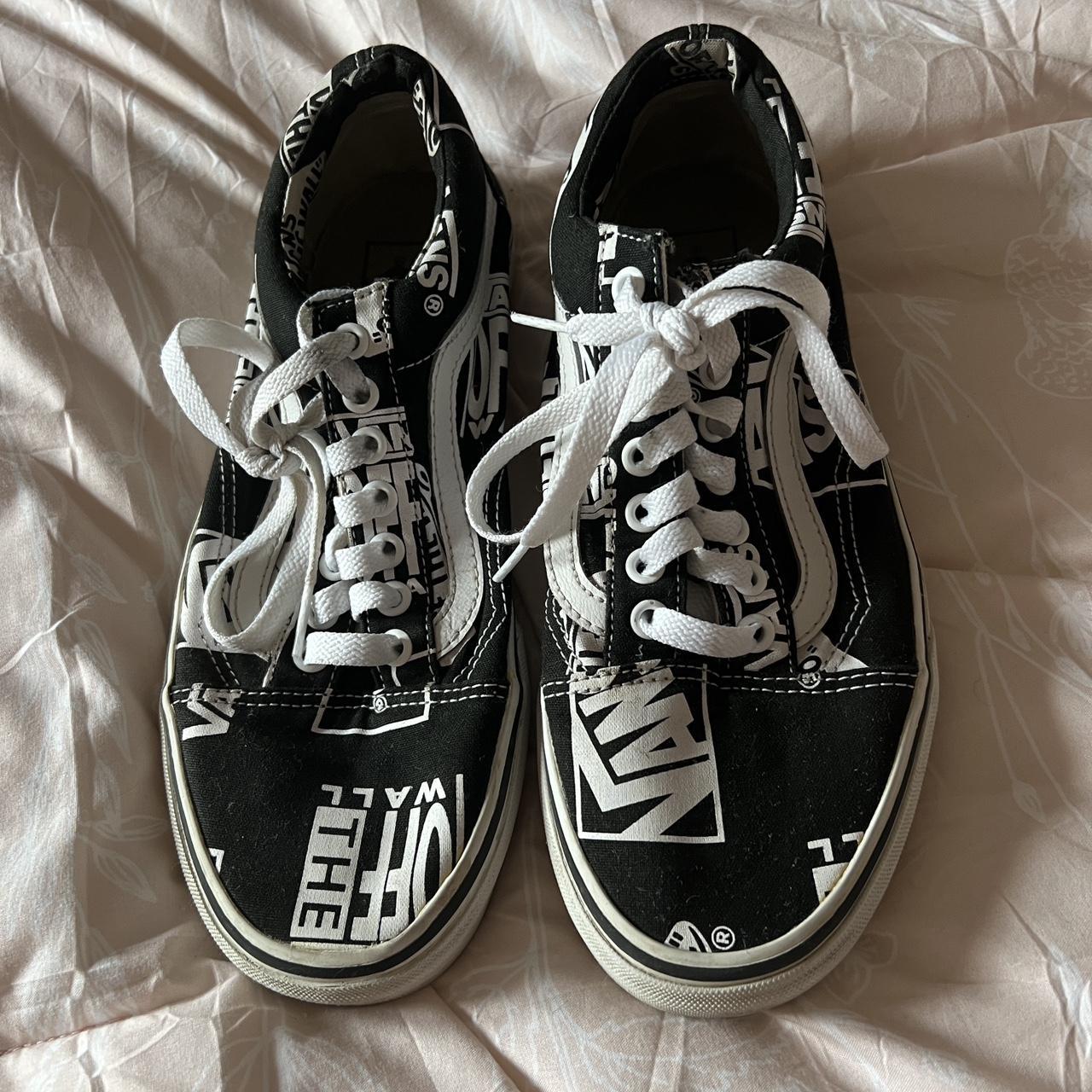 Old Skool Logo Mix Black TRue White Size 9W Light wear Depop