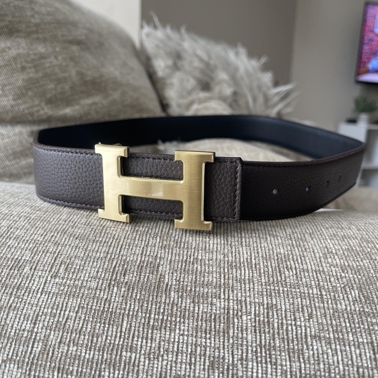 Hermes Men's Big H belt. Black leather belt, the - Depop