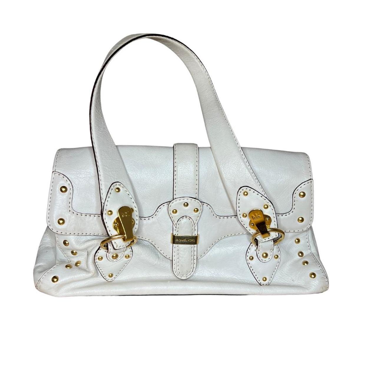 Buy the Michael Kors white leather studded shoulder bag | GoodwillFinds