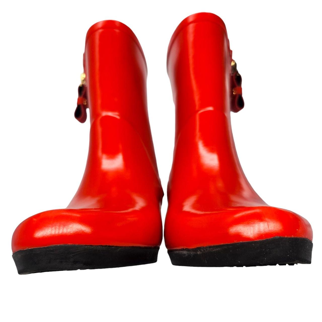 Red rubber rain boots designer minimalist with gold. Depop