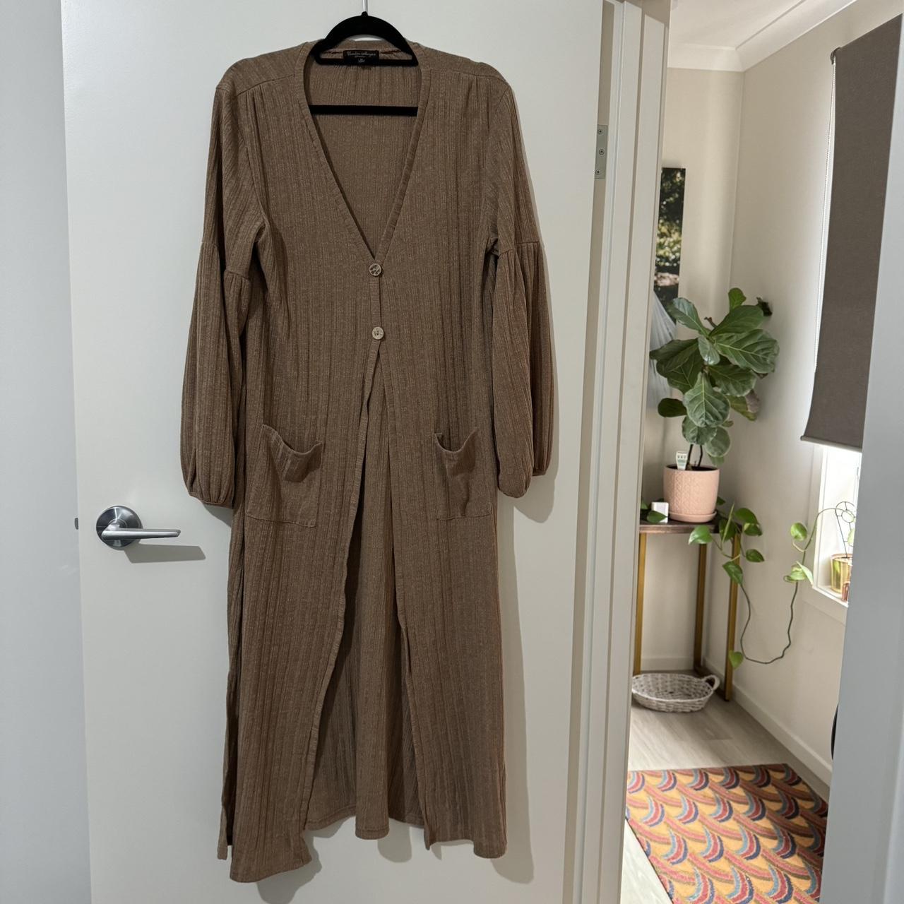 Brown Caroline Morgan longline cardigan with pockets. Depop