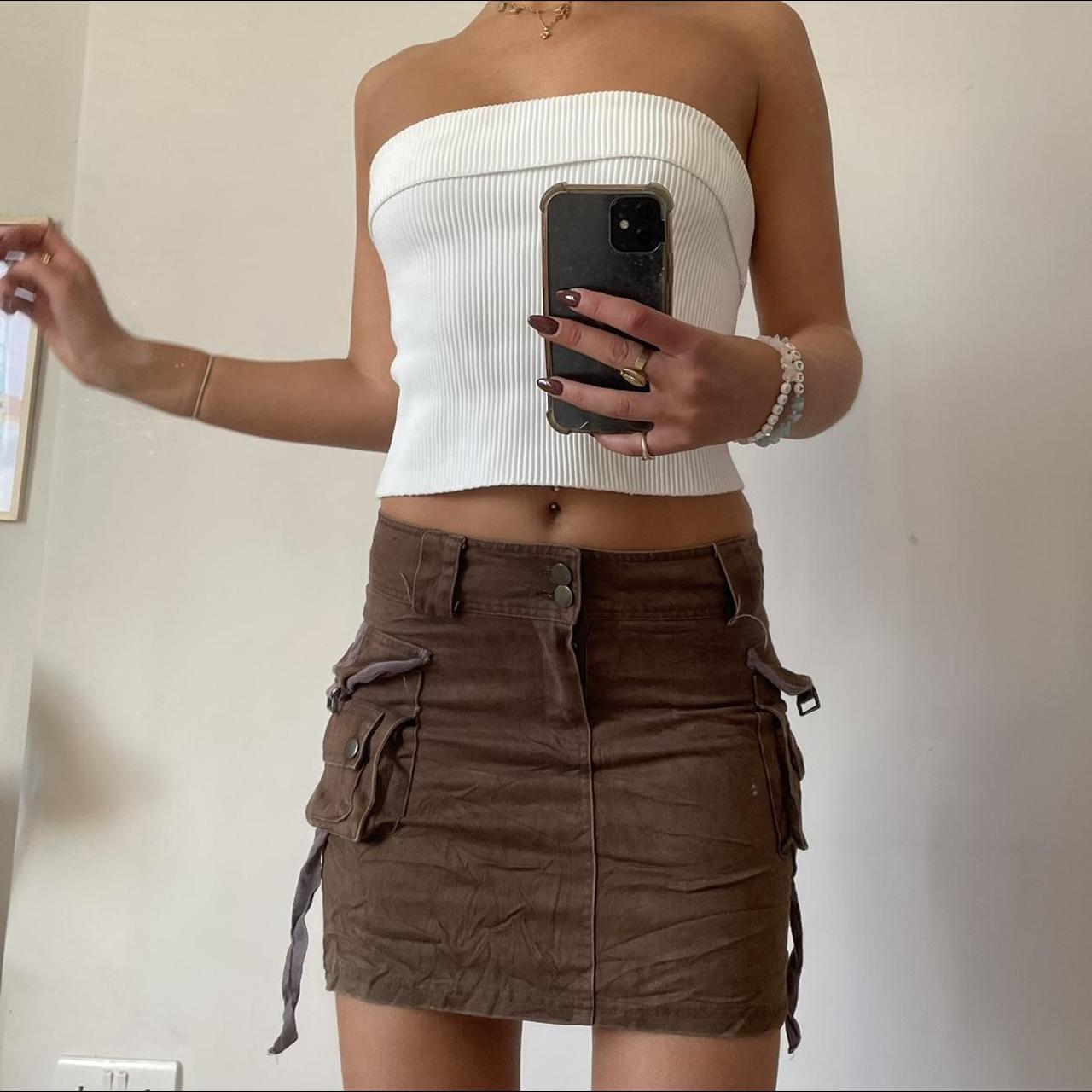 Women's White and Brown Skirt | Depop