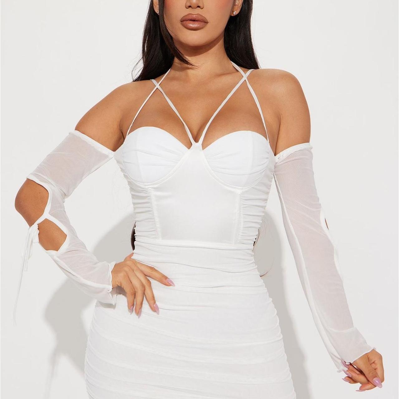 Large Fashion Nova Hayes ruched white mini dress Depop