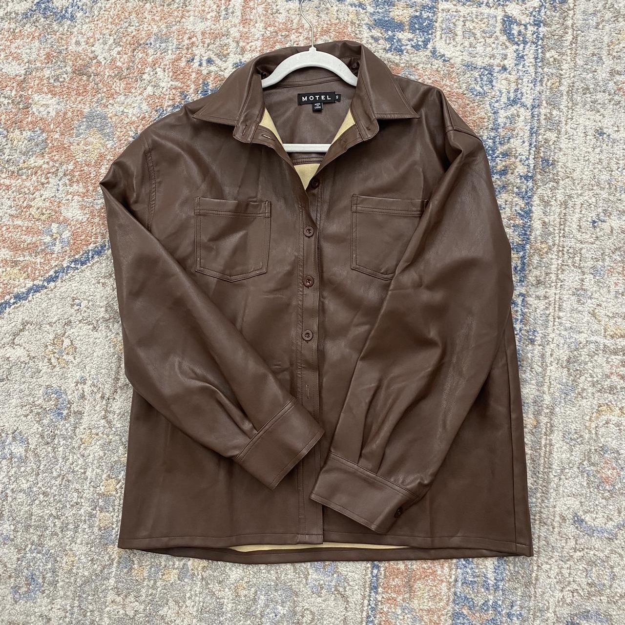 Motel rocks brown leather jacket, worn once, size small - Depop