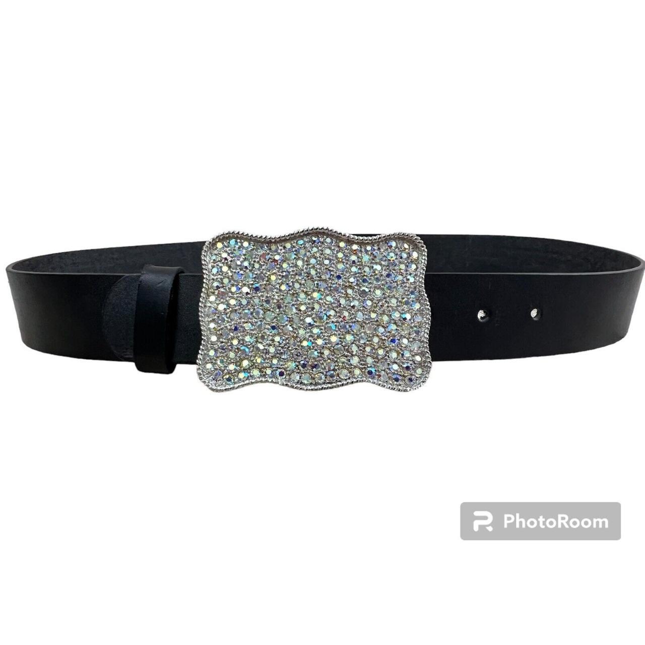 Black belt with rhinestone and silver rectangle buckle
