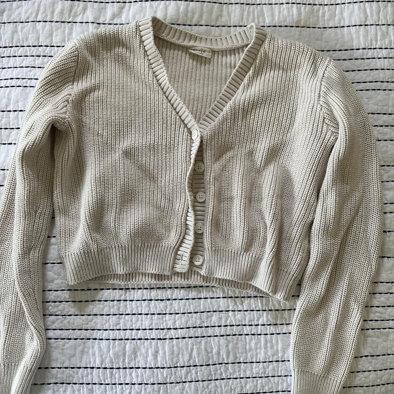 Brandy Melville Men's Tan and Cream Cardigan | Depop