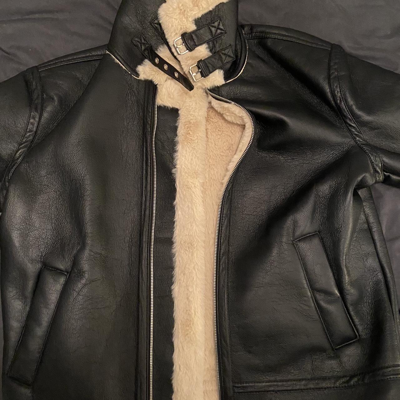 Black Faux Leather Aviator Jacket Bought for... - Depop