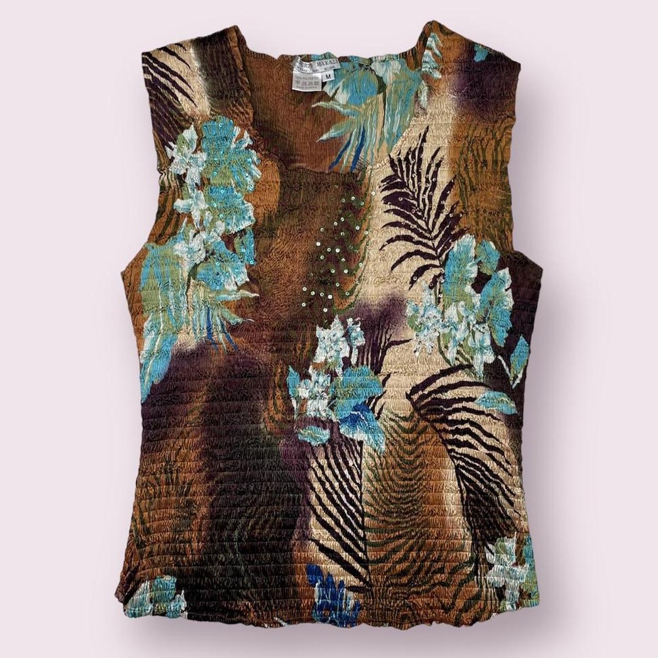 tropical 90s floral graphic print popcorn top -...