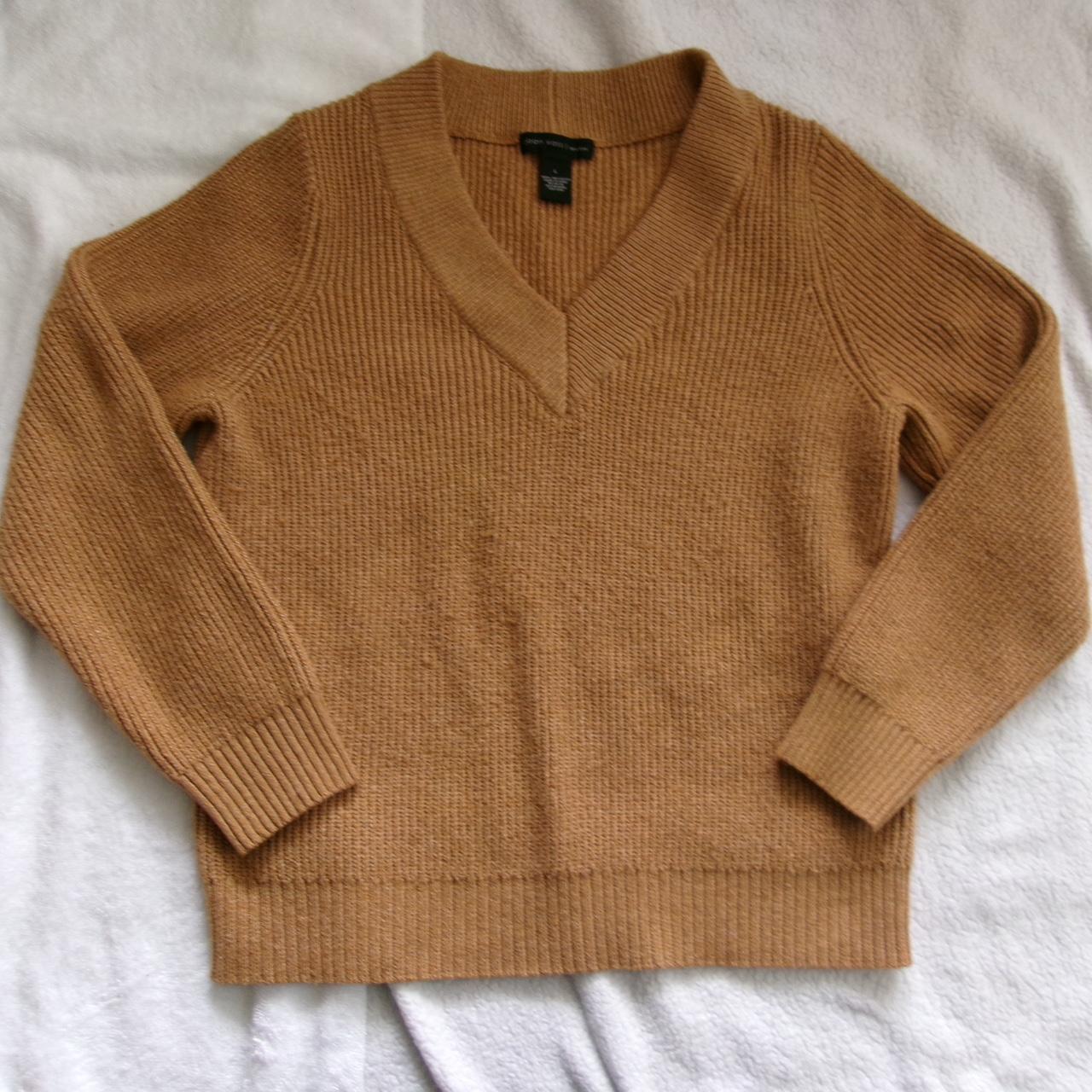 autumn cozy tan v neck sweater brand joan vass . Depop