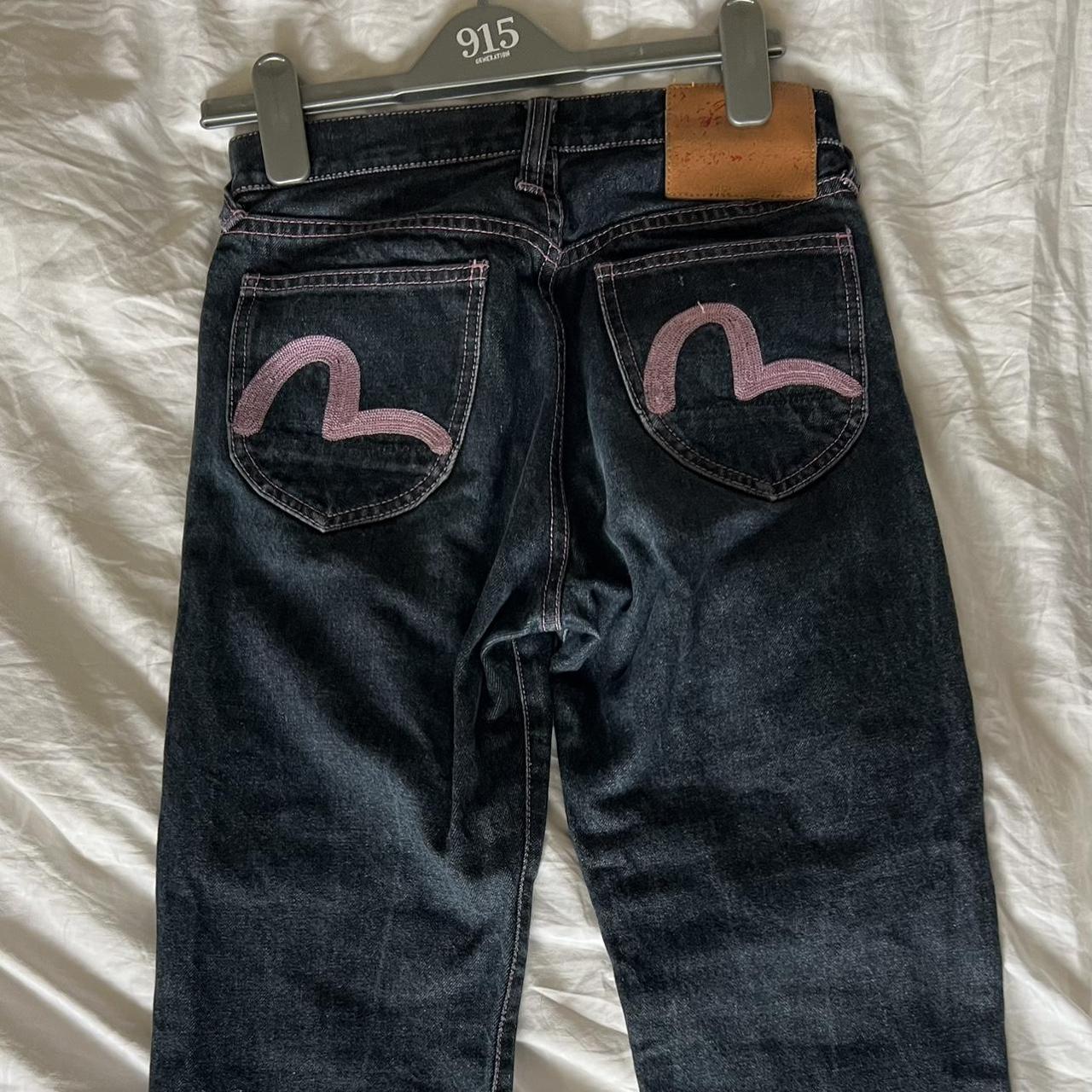 Evisu Women's Pink and Navy Jeans | Depop