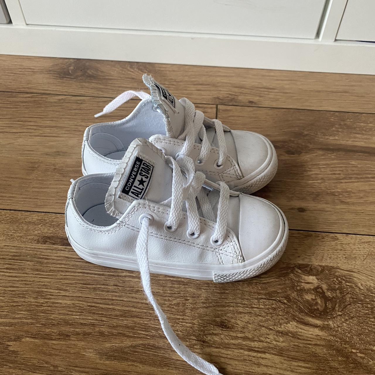 Childrens size 7 white leather converse Depop