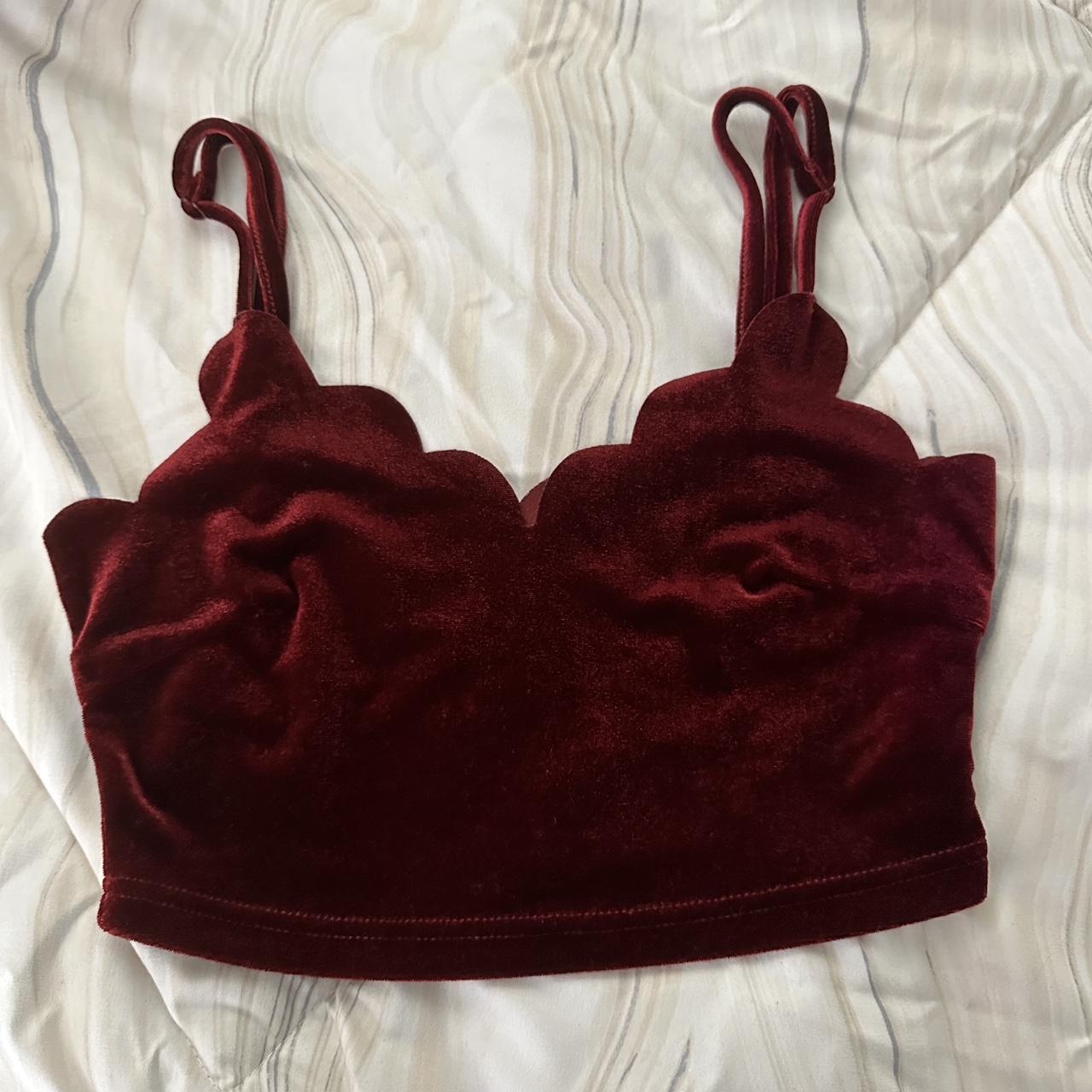 Super Cute Dark Red Velvet Crop Top With Scallop Depop