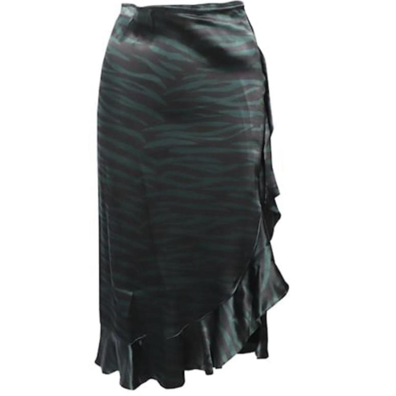 Ganni Zebra Print Ruffle Skirt in Black and Green. Depop