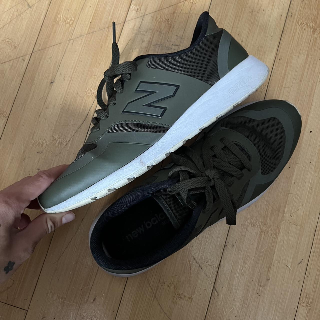Khaki green new balance trainers In good... Depop