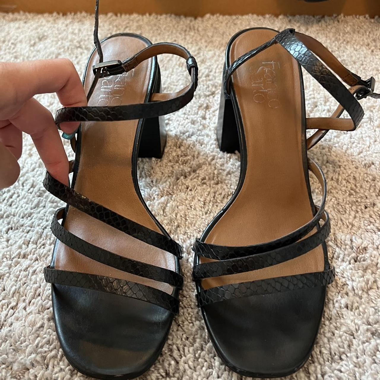 Gorgeous Franco Sarto Strappy Heels Black and gold... - Depop