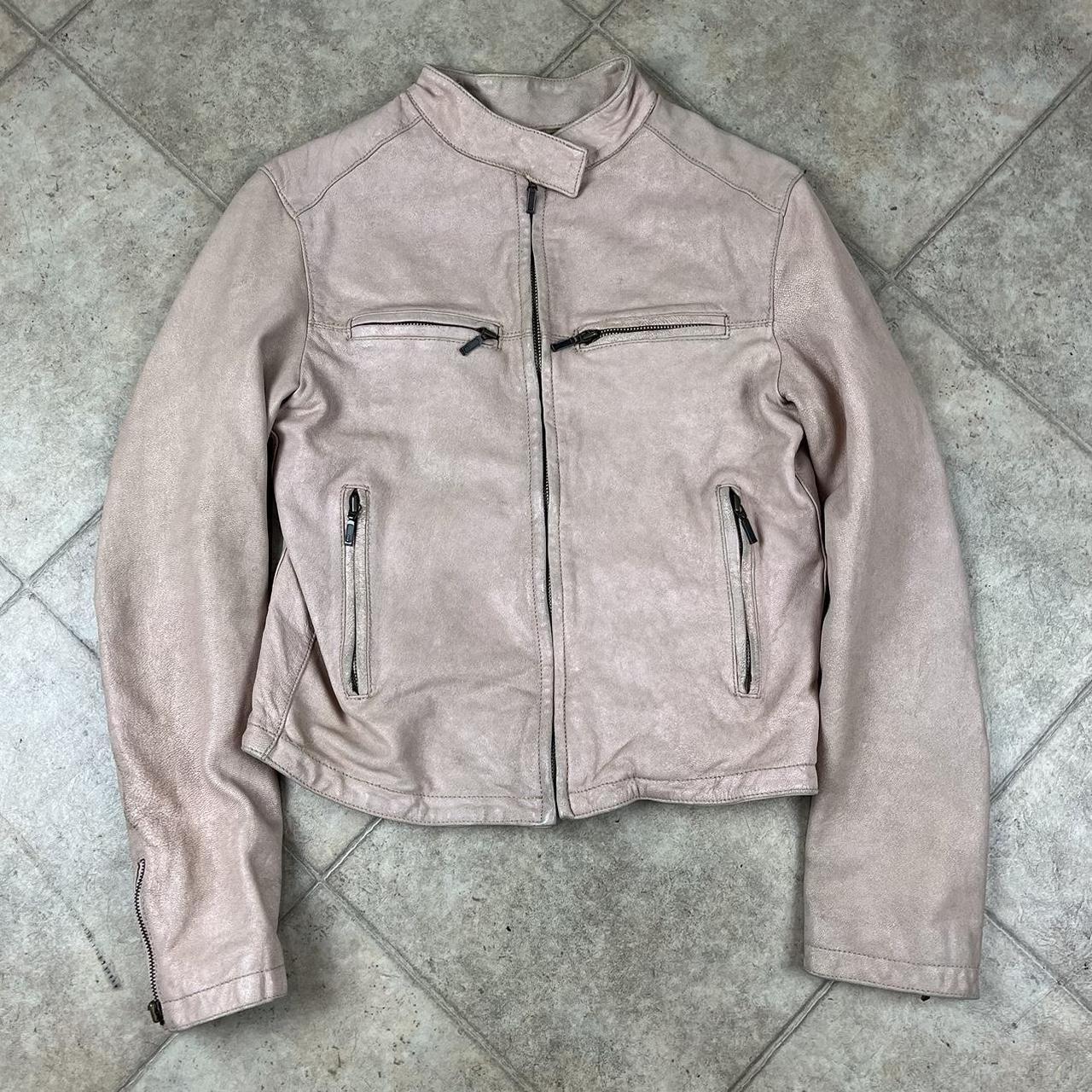 2000s Express Genuine Pink Leather Faded Moto Biker... - Depop