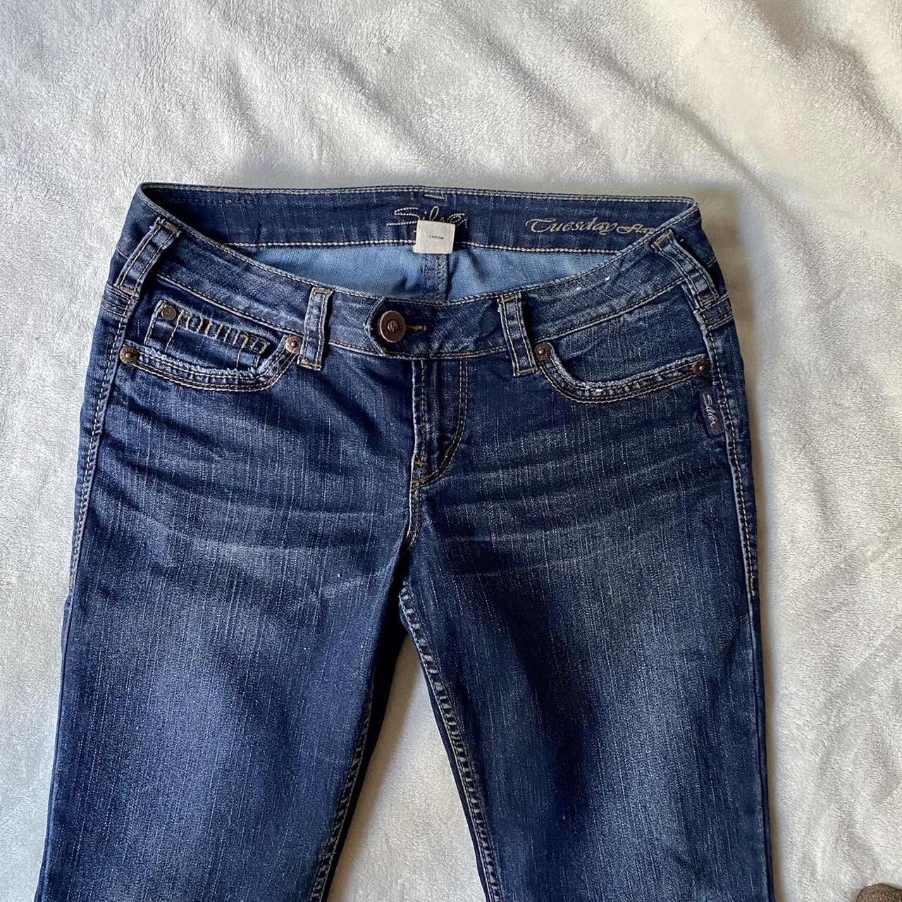 super low rise bootcut jeans with leather-like... - Depop