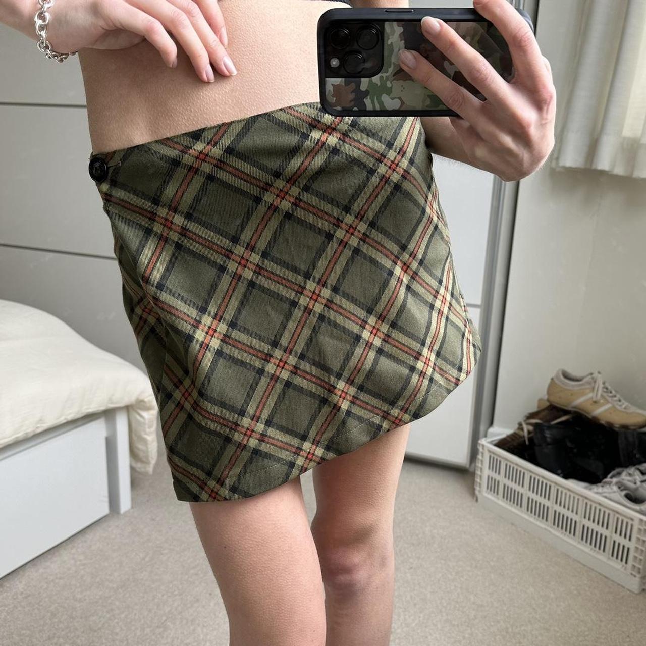 新品未使用/ADEPT/URBANITE unif witz green plaid micro mini wrap skirt unworn | Depop