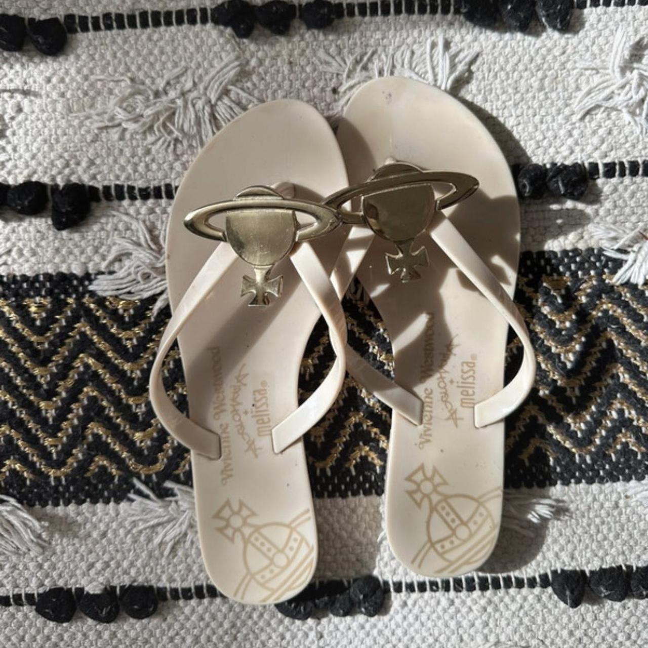 Vivienne Westwood flip flop Cream and gold Depop